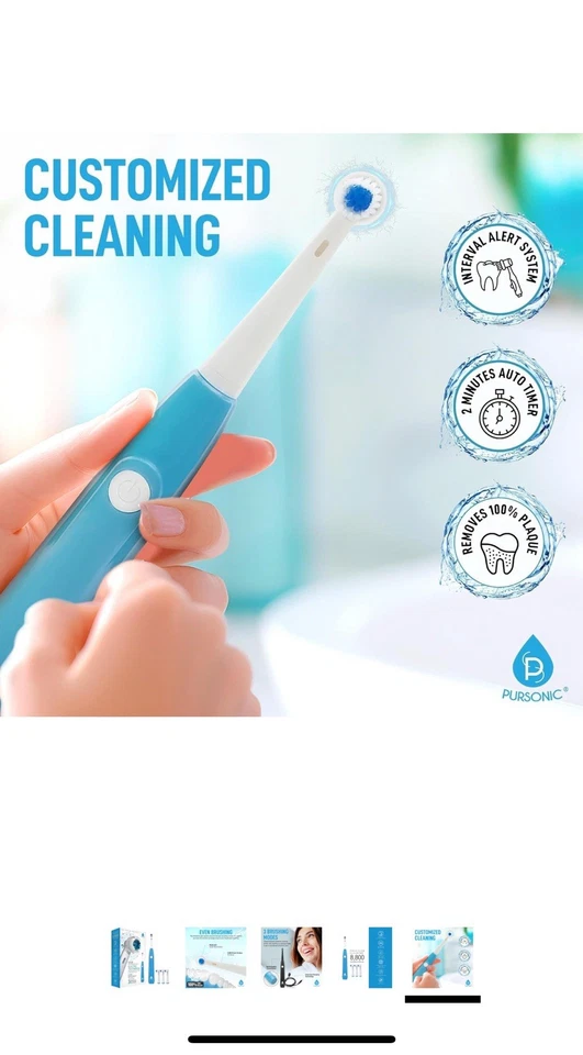 Cepillo de dientes eléctrico recargable USB Pursonic Sonic Blue Technology de viaje Foto 3 de 3