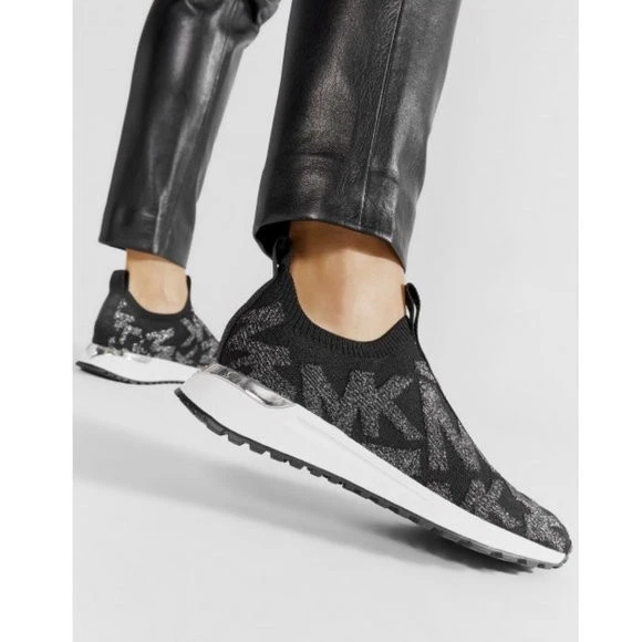 MICHAEL Michael Kors  Black Bodie Metallic Logo Knit Slip-On Trainer Sneaker 7.5 - Image 2 of 4