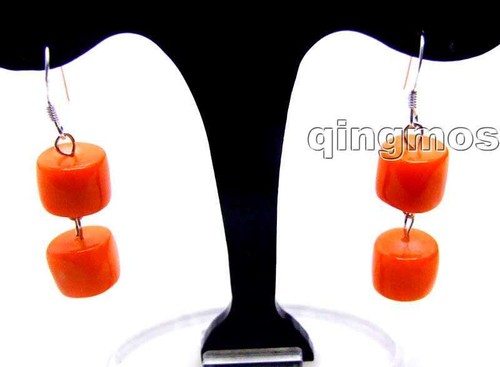 10-11mm Natural Knobble Orange Coral Dangle Earring Silver Hook Dangle Earring - Picture 8 of 10