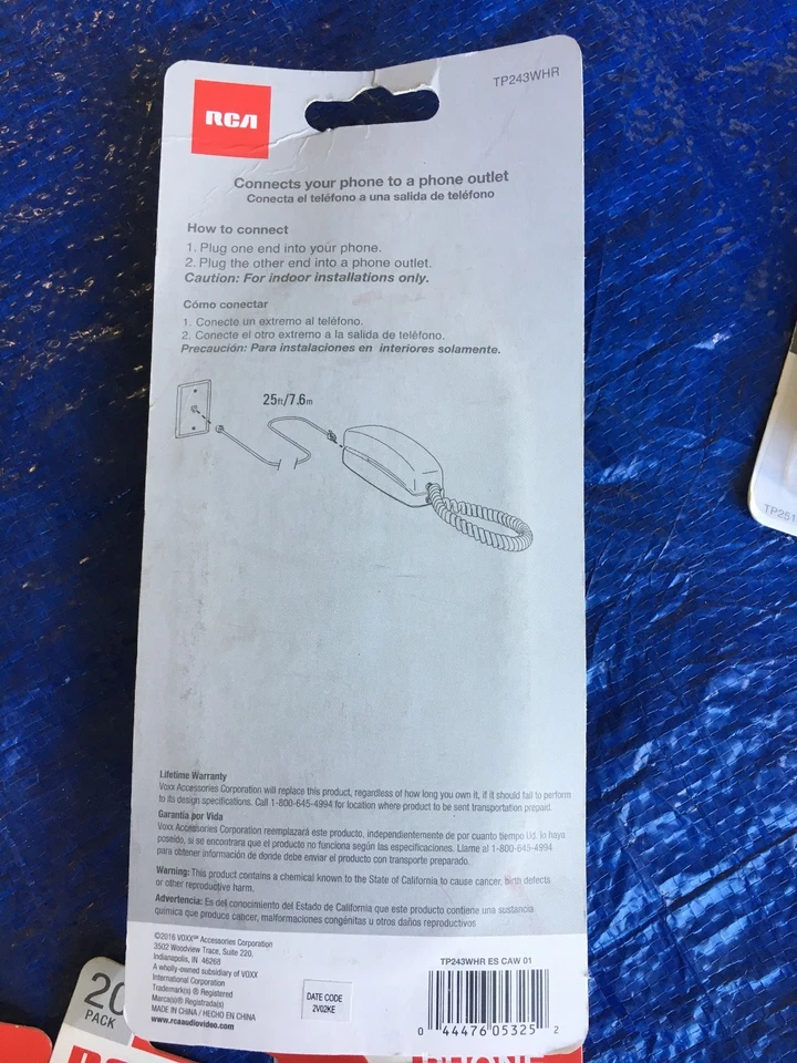 Teléfono de pared RCA TP243WHR CABLE DE LÍNEA DE PIE DE 25 PIES BLANCO CABLE CONECTOR EXTREMO Foto 2 de 2