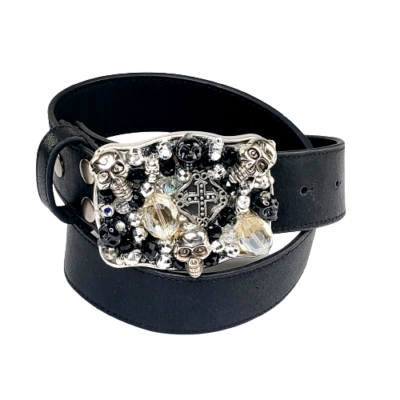 Gothic Silver Embellished Skull & Cross Handcrafted Buckle & Earrings. Skull & Cross Embellished Gothic Handcrafted Buckle  main image 2