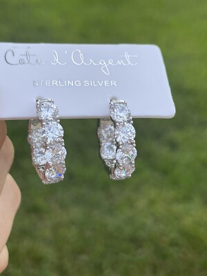 Cote D Argent .925 Sterling Silver Stunning CZ Hoop Earrings~New With Tag