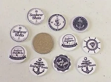 Pkg of 10 WHITE NAUTICAL 2-hole Wood Flat Buttons 3/4" 20mm Craft (9063)