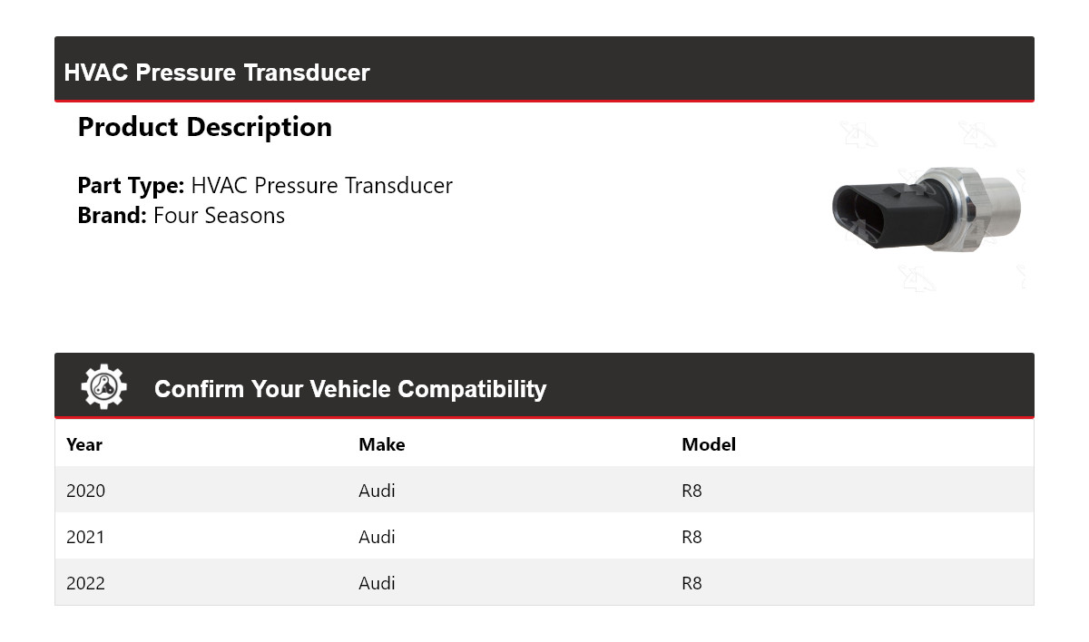 For 2020-2022 Audi R8 HVAC Pressure Transducer 4 Seasons 2021