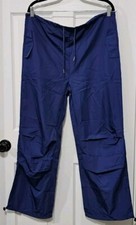 Parachute Pants Drawstring Loose Baggy Y2K Cargo Pants with Pockets SMALL Blue