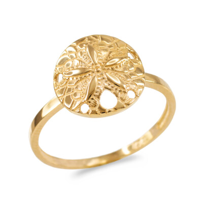 10K Yellow Gold Dainty Sand Dollar Ladies Ring