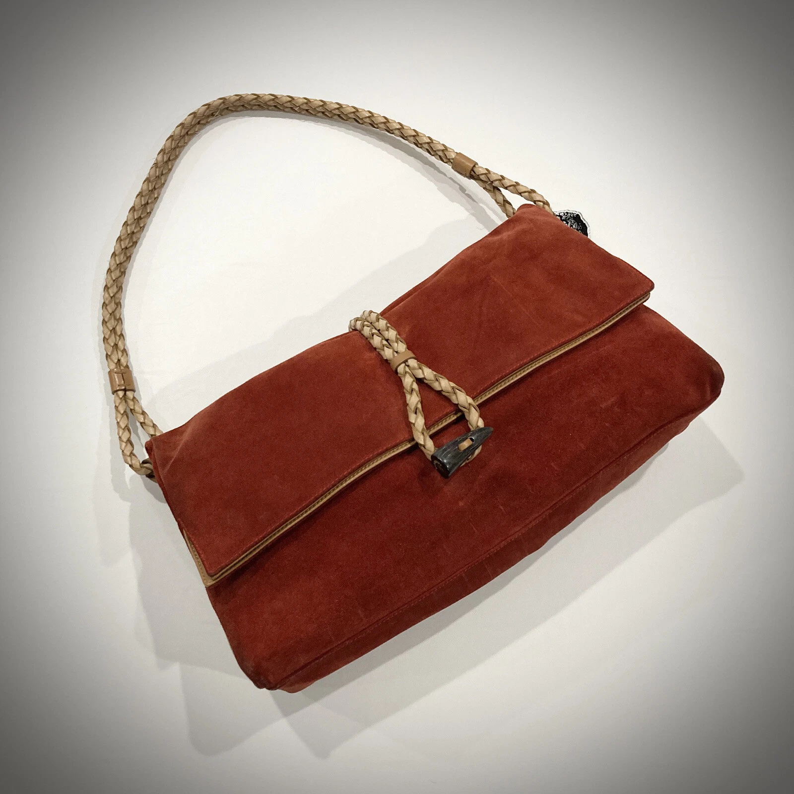 Burberry — Vintage Burberry Shoulder Bag Rare Suede Braided Classic Authentic Made in Italy