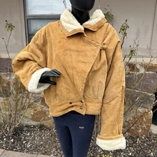 Foxrun Leather Jacket Womens XL Button Genuine Coat Fleece Lining Pockets