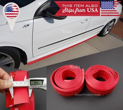 8FT Black W/ White Trim EZ Fit Side Skirt Lip – Universal Bottom Line Bumper Apron For Hyundai & Kia, 2-Piece Set