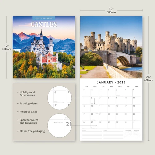 Castles 2025 Square Wall Calendar
