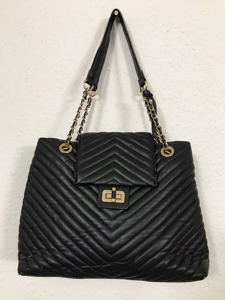 Jessica Simpson Gris Acolchado PVC Grande Bolso de Hombro Cartera Organizador Correa de Cadena Foto 2 de 4