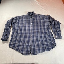 Vintage Ralph Lauren Shirt Mens XXL 2XL Blue Plaid Button Down Blake Two Ply
