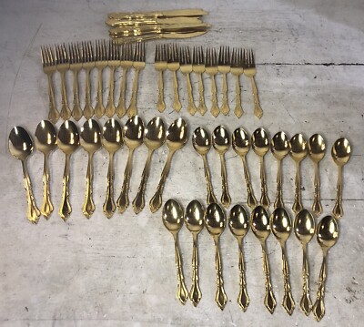 48pc Lot Of Vintage Larodine By Present Korea Stainless Gold Plated Flatware Set