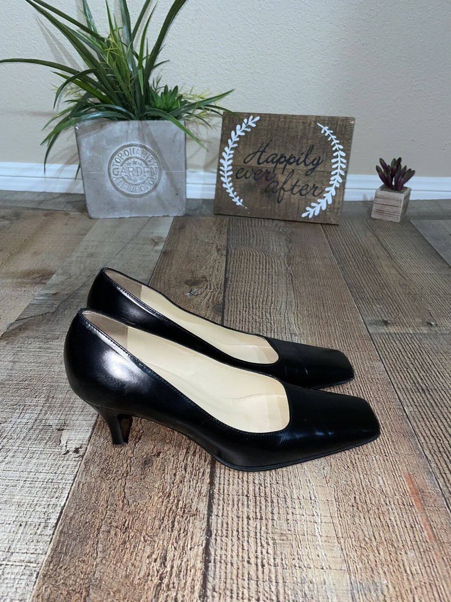靴 PRADA Leather Heels PRADA Black Leather Metallic Gray Square Toe Ankle Strap