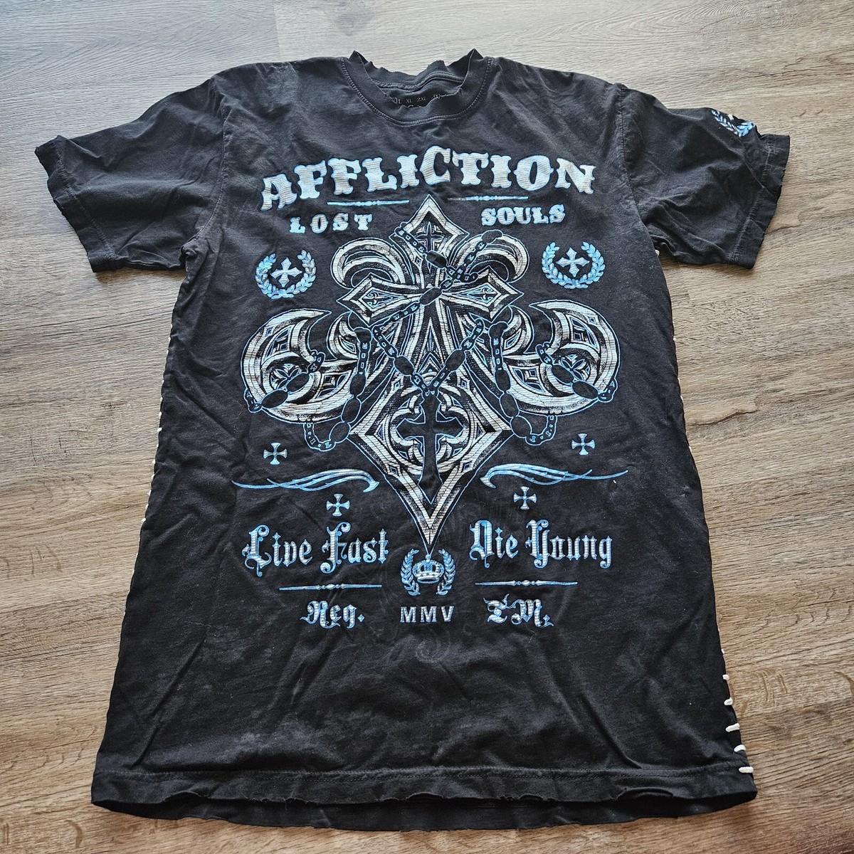 Affliction Y2K Men T Shirt Sz M Black Lost Souls Live Fast Die 