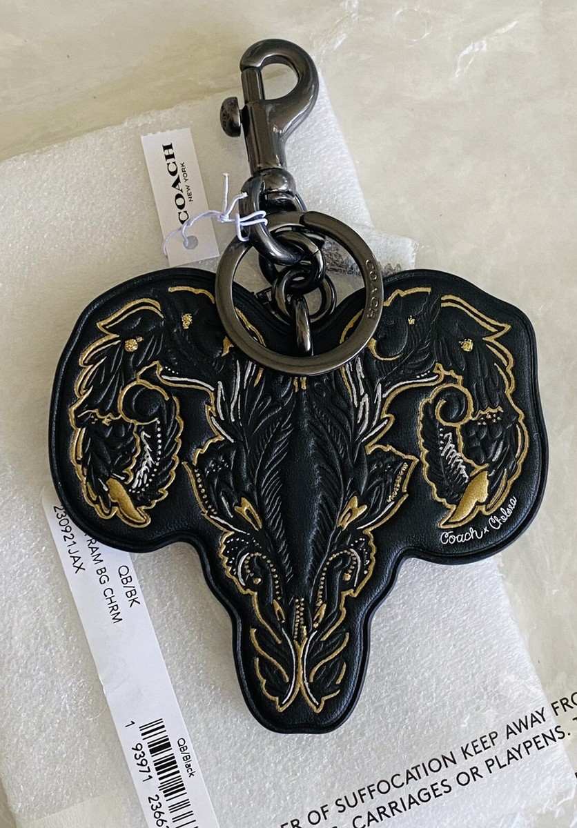 NWT COACH CHELSEA BLACK/MULTI TATTOO RAM BAG CHARM/KEYRING/FOB