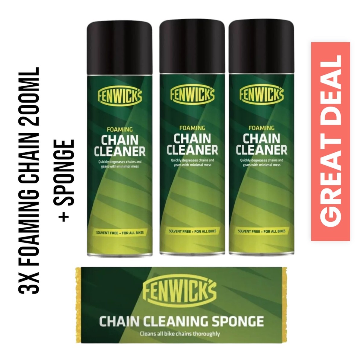 Bicycle Fenwicks Chain Cleaning Sponge 3x Fenwicks Bike Foaming