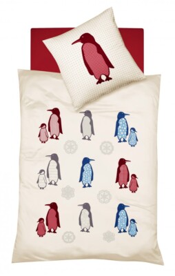 Fleuresse Feinbiber Bettwäsche 135x200cm 2 tlg. Pinguin Rot Blau Grau Creme
