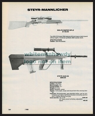 1988 STEYR MANNLICHER SSG-PII Sniper and Steyr AUG-SA Rifle PRINT AD