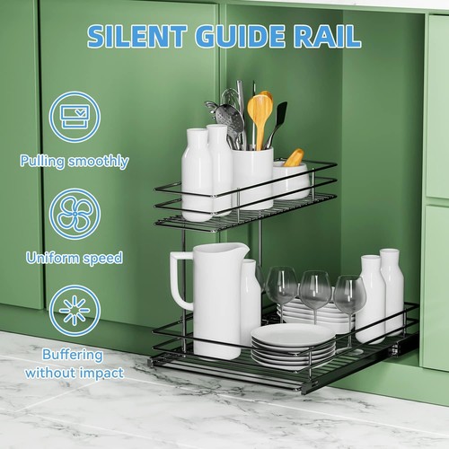 16.5" x 13" Slide Out Under Sink 2-Tier Shelf Roll Pull Out Cabinet Organizer - Picture 4 of 7