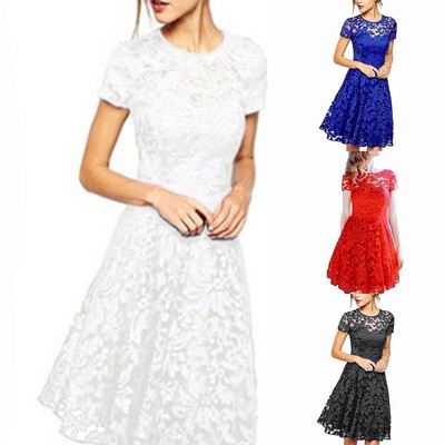 Stilvolles kurzes Kleid mit Spitze Übergröße Rundhalsausschnitt Abend Party C