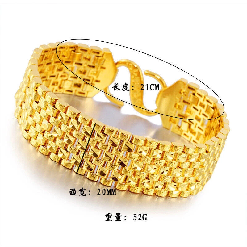 Мужской доминирующий широкий 22K 23K 24K тайский бат желтое золото GP браслет 8,5 дюйма 52g - Изображение 3 из 4