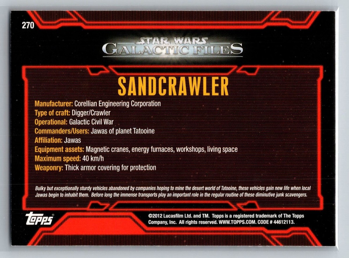 Star Wars Topps 2012 Galactic Files Vehicles Card