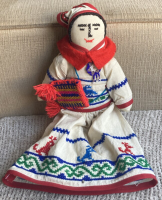 Vintage Cloth & Beaded Hand Crafted 12  Doll Hand Sewn Ethnic Native Woman EUC!