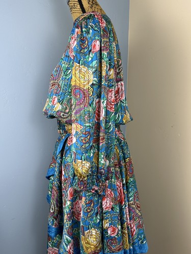 Vtg 80s Diane Freis Georgette Floral Glam Maxi M/L Cottage Romantic Tiered Rose - Picture 7 of 12
