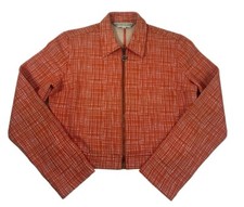 Krizia Blazer Womens Sz Xl Orange Plaid Zip Up Cropped Jacket Italy Y2k Vtg