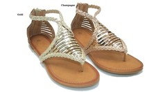Womens Thong Gladiator Strappy Sandals Gold Champagne 6 7 8 9
