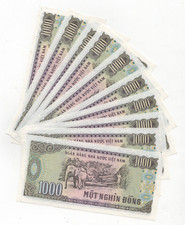 1988 Vietnam 1000 Dong Banknotes – ×10 Consecutive Notes IB4015405–14