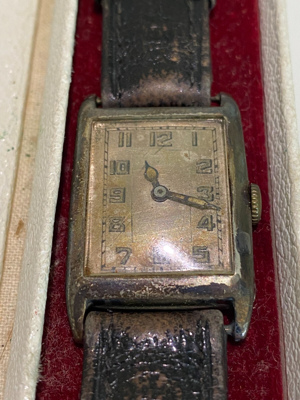 Vintage Watch - Rectangular Face, Numbers, Leathe… - image 1