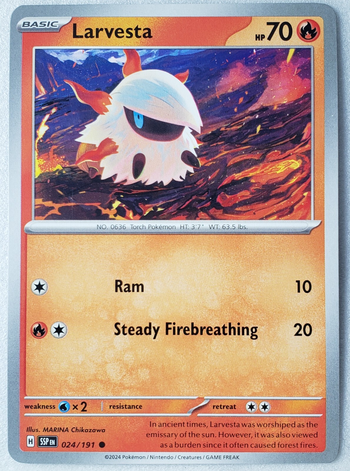 Larvesta 024/191 NM / M Surging Sparks Pokemon Card $2 Combined Ship