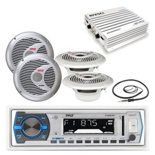 Pyle Marine Receiver, 4x 6.5" 150W Silver Speakers, Bluetooth Amp, Antenna