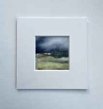 Original Aquarellmalerei mit Passepartout 20x20 Landschaft Feld Natur 