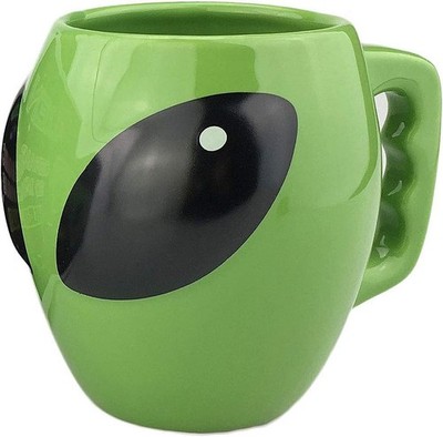 VanEnjoy Bright Green Glazed Ceramic Shape Alien Mug 13 Ounces, 