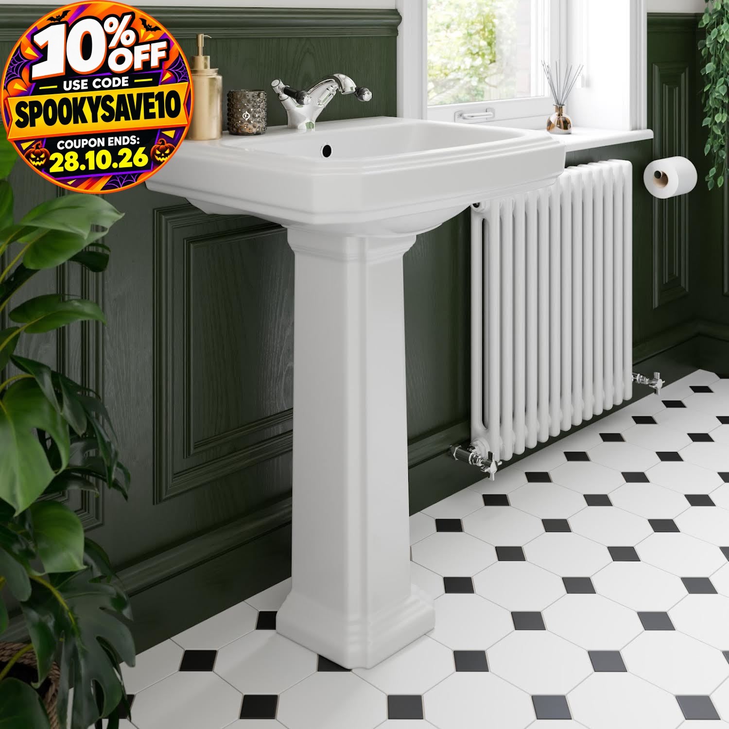 Park Lane Traditional Full Pedestal 1 Tap Hole Bathroom Basin 5056696004520 - Image 2