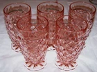 5 Pristine Pink Waterford Waffle Depression Glass Footed Tumblers