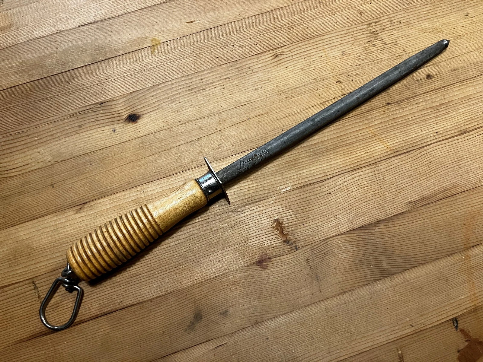 VIntage True-Edge Sharpening Rod/steel 12" Wood Handle, 19" TL - USA, VGUC