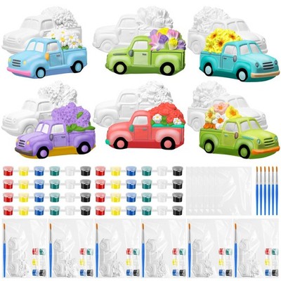 6 Set Ceramic Painting Kit DIY Ceramic Truck with Flowers Crafts Include Lave...