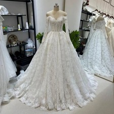 Off The Shoulder Lace Wedding Dress Long Sleeves Lace-up Bridal Gown Floral Lace