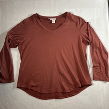Jody California Womens Rust T-Shirt Long Sleeve V-Neck Size XL Made In USA