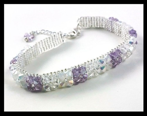 Purple Bracelet with Swarovski Bicone Crystals and Silver Accents