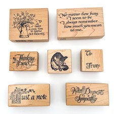 Lot of 7 Mostly Vintage PSX Rubber Stamps Wood Mounted Sentiments Very Clean