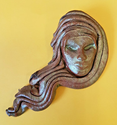 Handgefertigte Vintage handgemachte/geformte Leder Wandrelief eines Frauengesichts