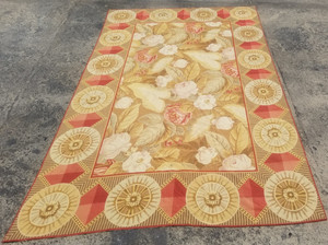Vintage French Floral Needlepoint Handmade Multicolor Rug Wool Carpet 257x172 cm