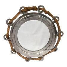 16" Hanging Aluminium Wall Mirror with Jute Rope polish Finish decor Porthole