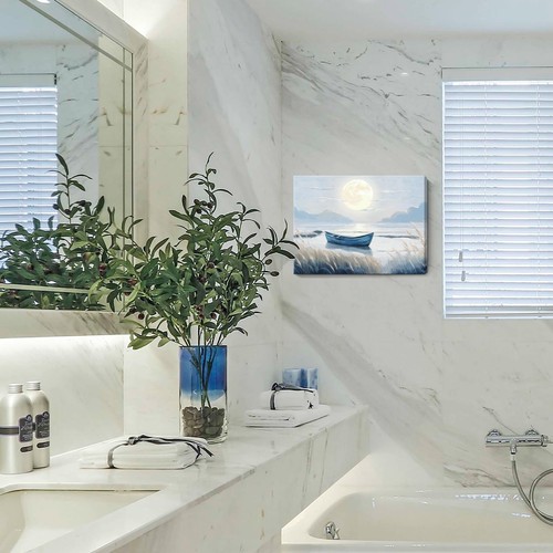 Coastal Bathroom Wall Art Blue Beach Nautical Ocean Nature Canvas Picture wit... - Picture 5 of 9