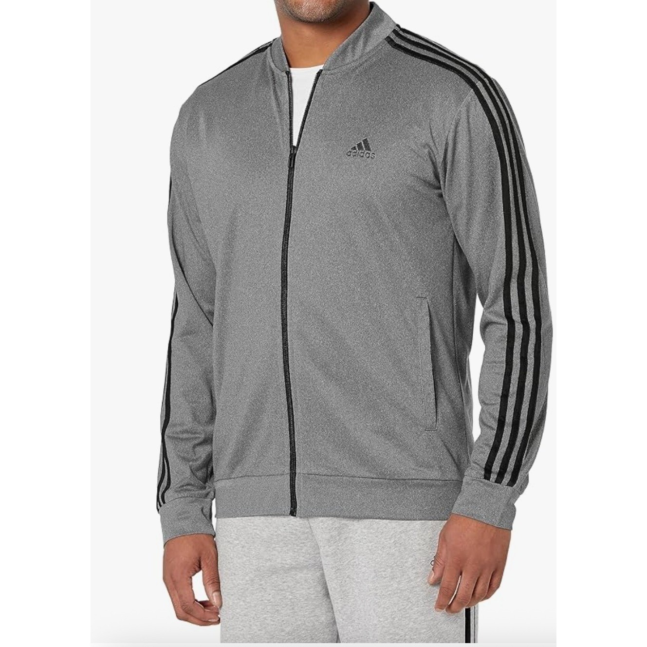 NWT - Adidas Mens Full Zip Track Jacket Gray Three Stripe Lightweight Sportswear